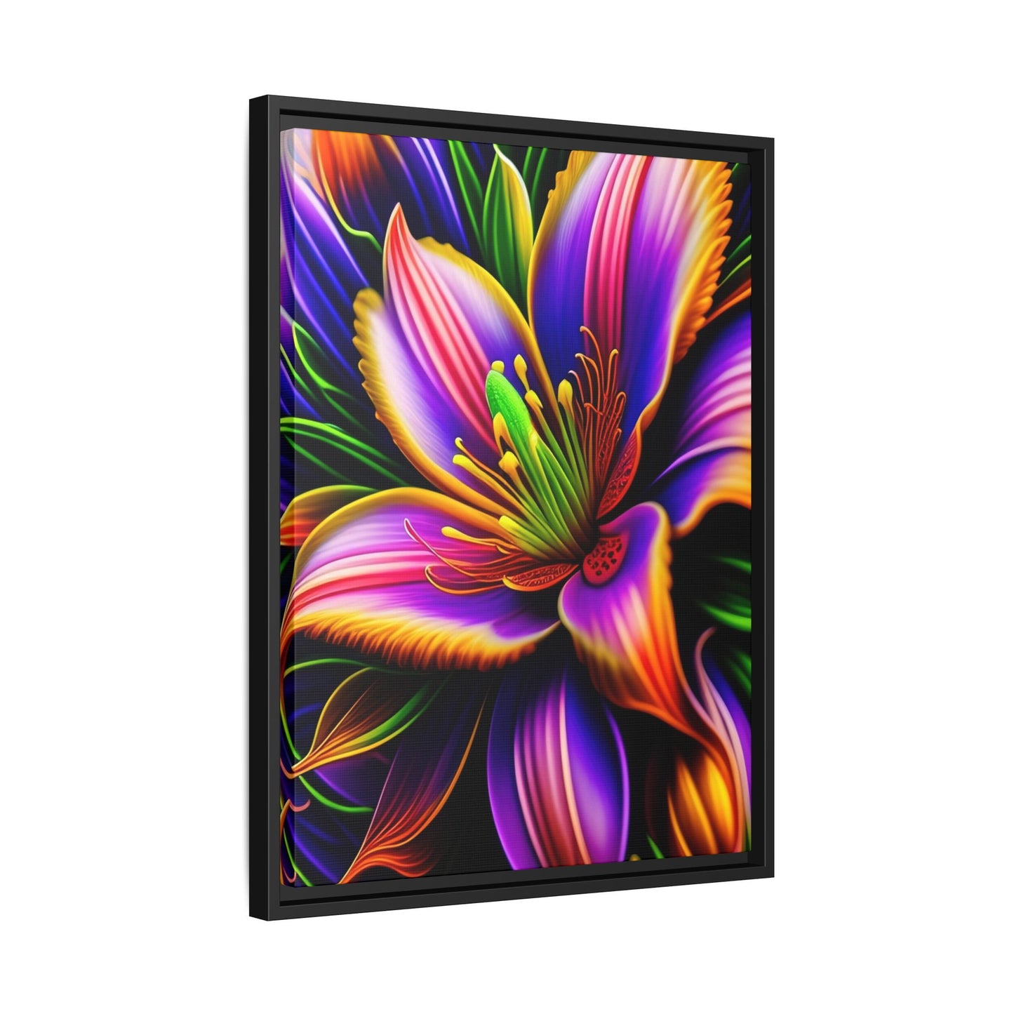 Vibrant Neon Floral Matte Canvas Print — Framed Wall Art