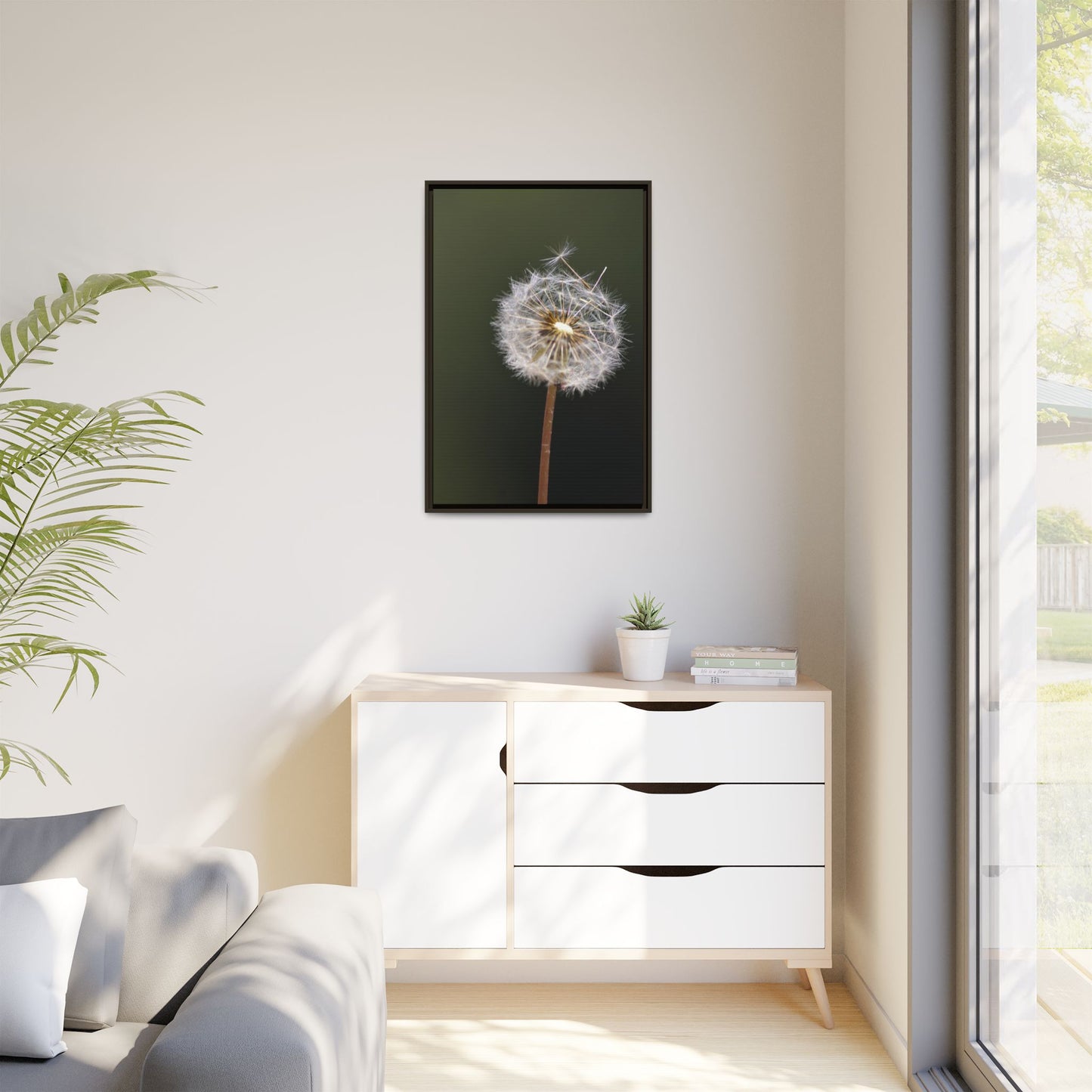 Framed Dandelion Canvas Print — Matte Botanical Wall Art