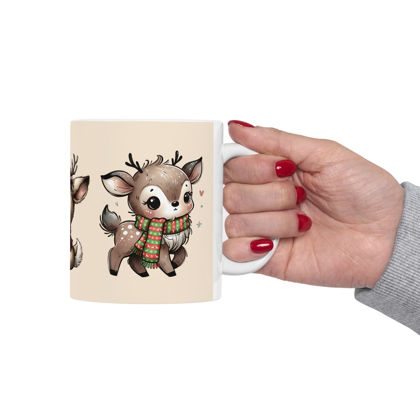 Cute Reindeer Mug — Kawaii Christmas Deer Ceramic Coffee Cup (11oz, 15oz)
