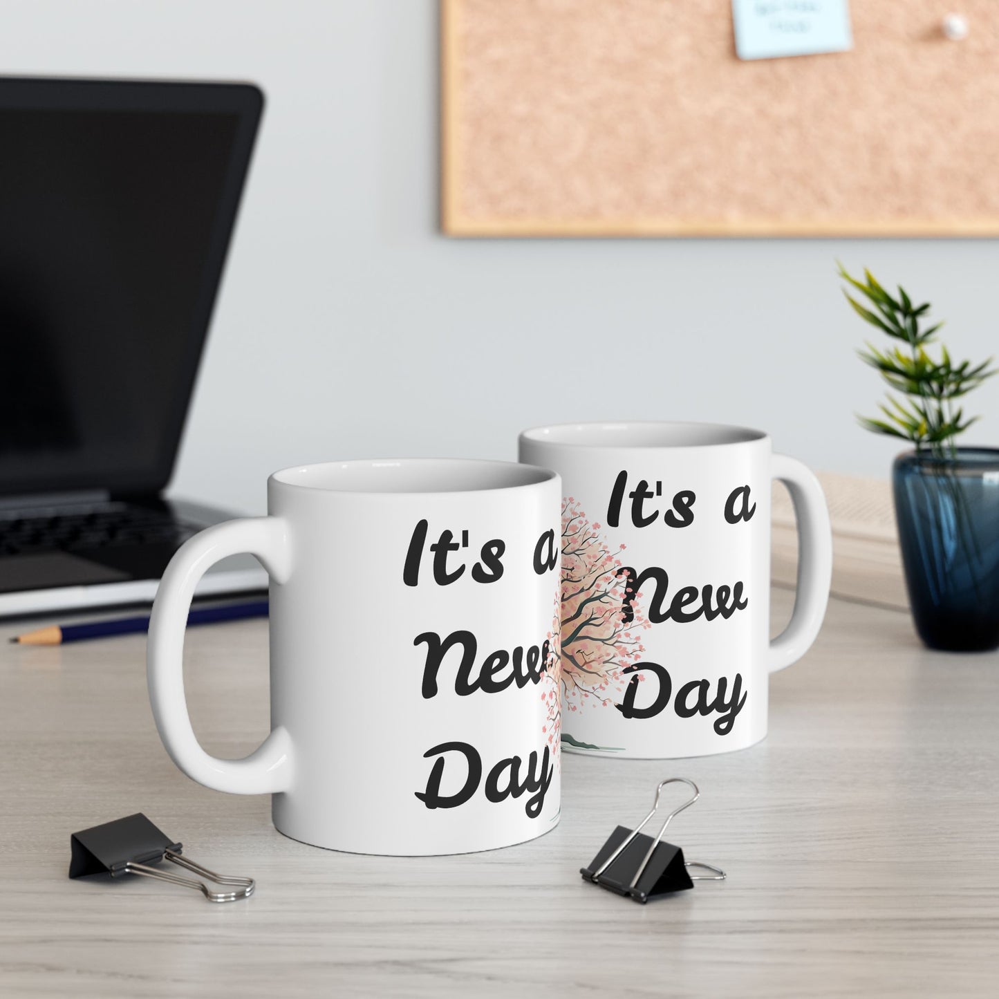Inspirational Tree Ceramic Mug - "It's a New Day" Coffee Cup (11oz, 15oz)