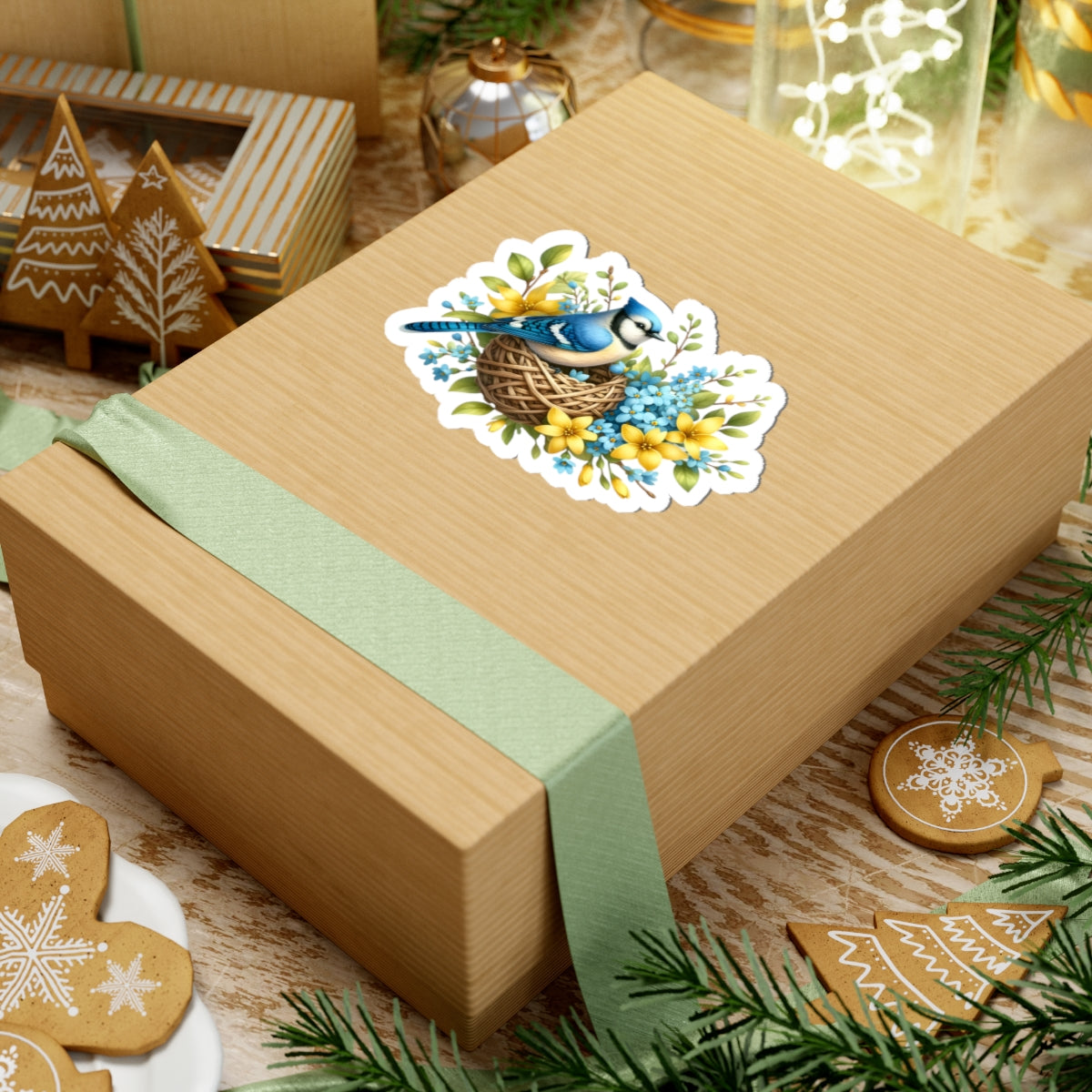 Bluebird Nest Floral Sticker — Kiss-Cut Decorative Vinyl Sticker