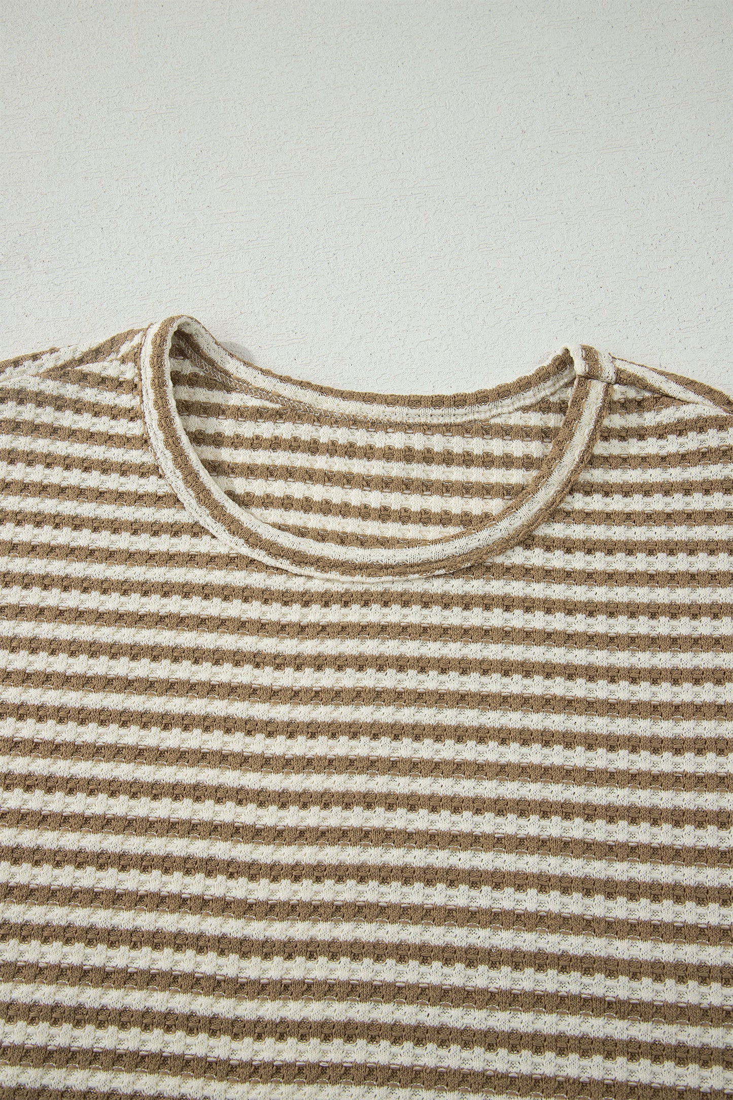 Brown Stripe Breathable Textured Knit Short 2pcs Set
