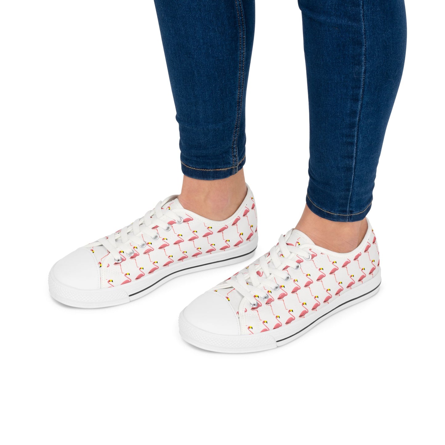 Low Top Sneakers — Pink Flamingo Pattern Casual Canvas Shoes