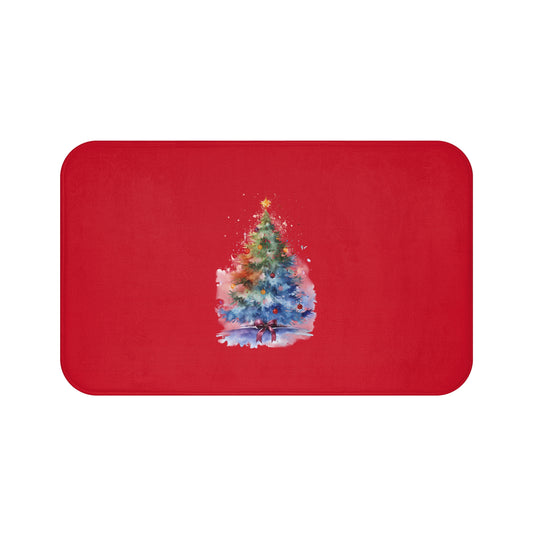 Christmas Bath Mat with Colorful Tree Design, Holiday Decor, Festive Bathroom Rug, Cozy Holiday Gift, Seasonal Home Accessory