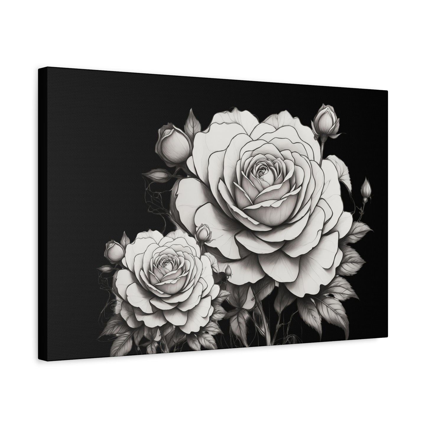 Monochrome Rose Canvas Print — Black & White Floral Wall Art