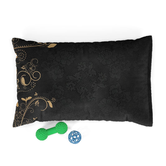 Elegant Black Floral Pet Bed – Plush Comfort Cushion for Dogs & Cats