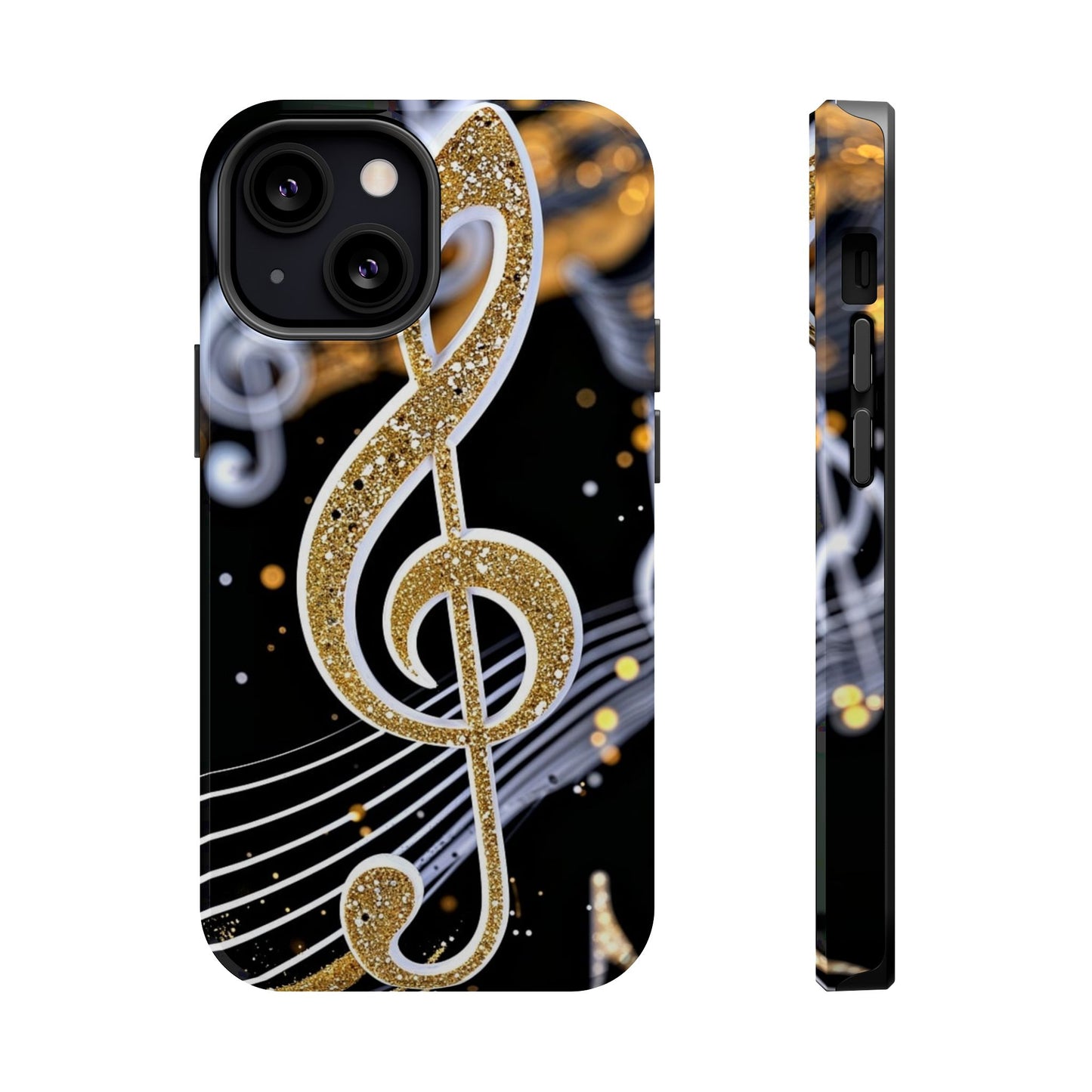 Music Notes Magnetic Impact-Resistant Phone Case — Gold Treble Clef Design