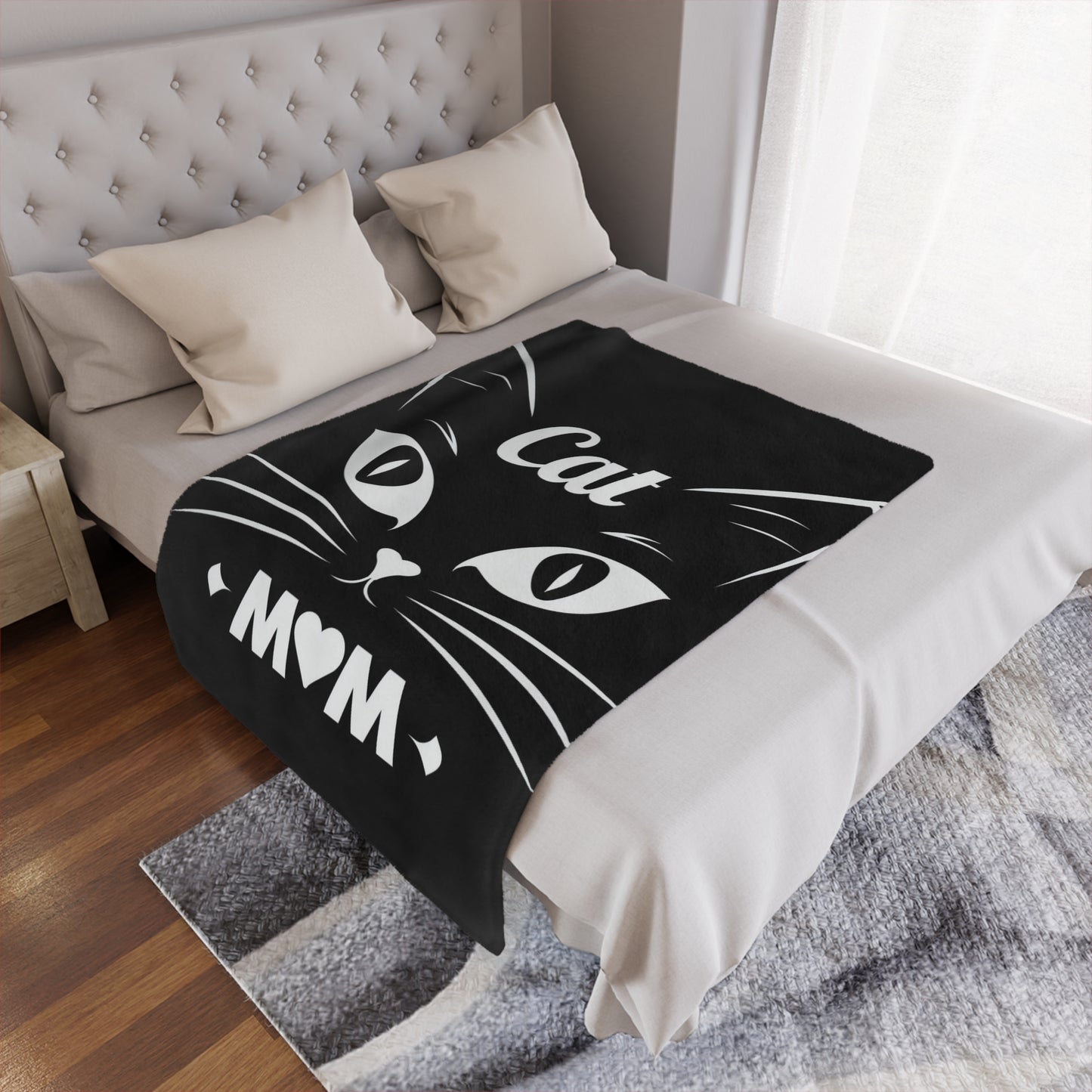 Cat Mom Minky Blanket – Soft Black Cat Face Throw for Pet Lovers
