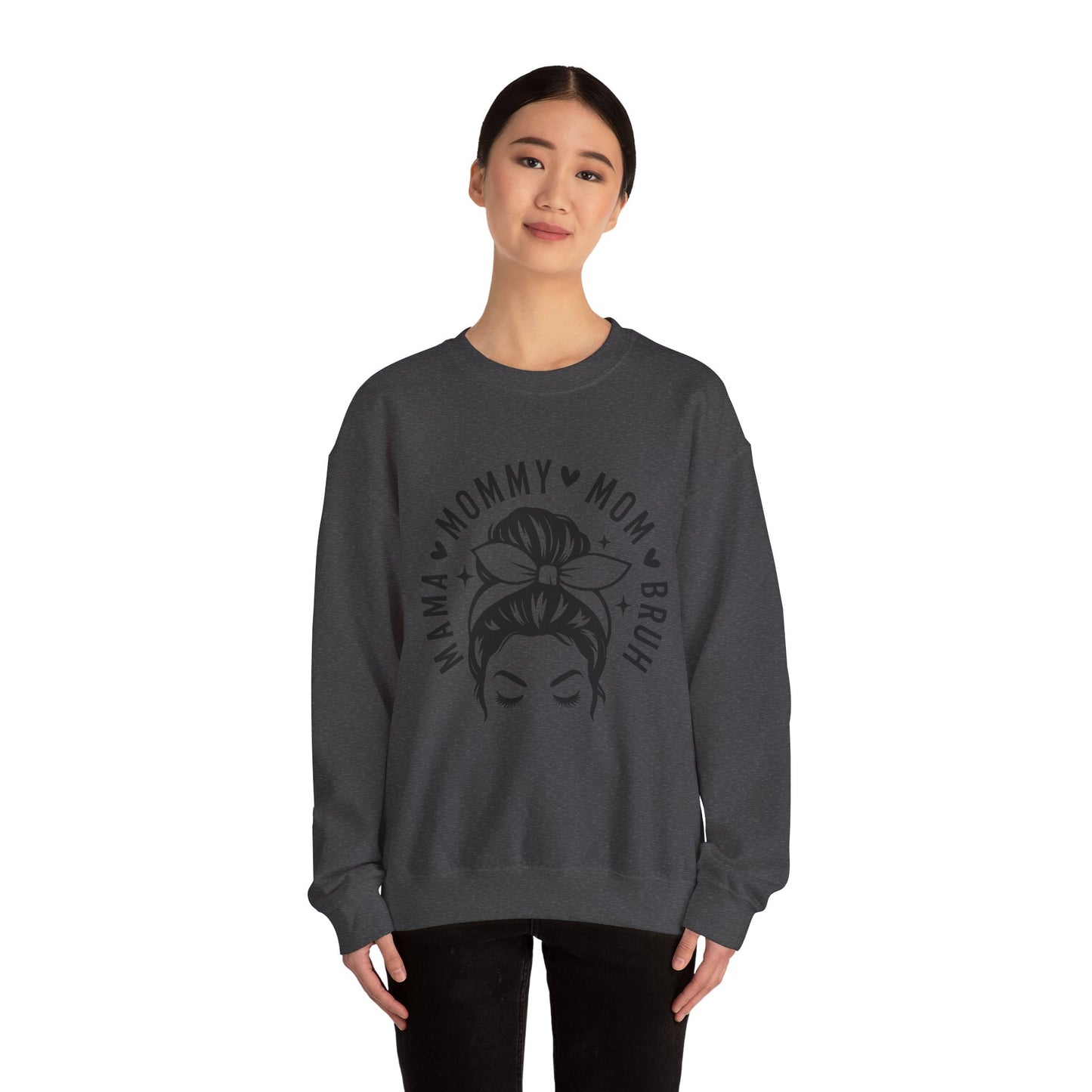 Mommy Mom Momma Crewneck Sweatshirt — Messy Bun Mom Graphic Pullover