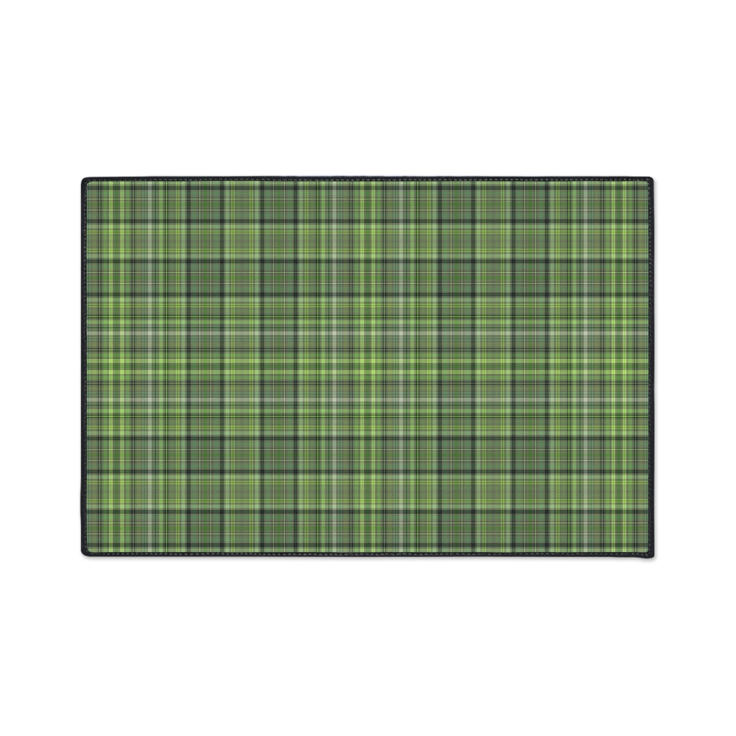 Green Plaid Heavy-Duty Floor Mat — Durable Non-Slip Entry Rug