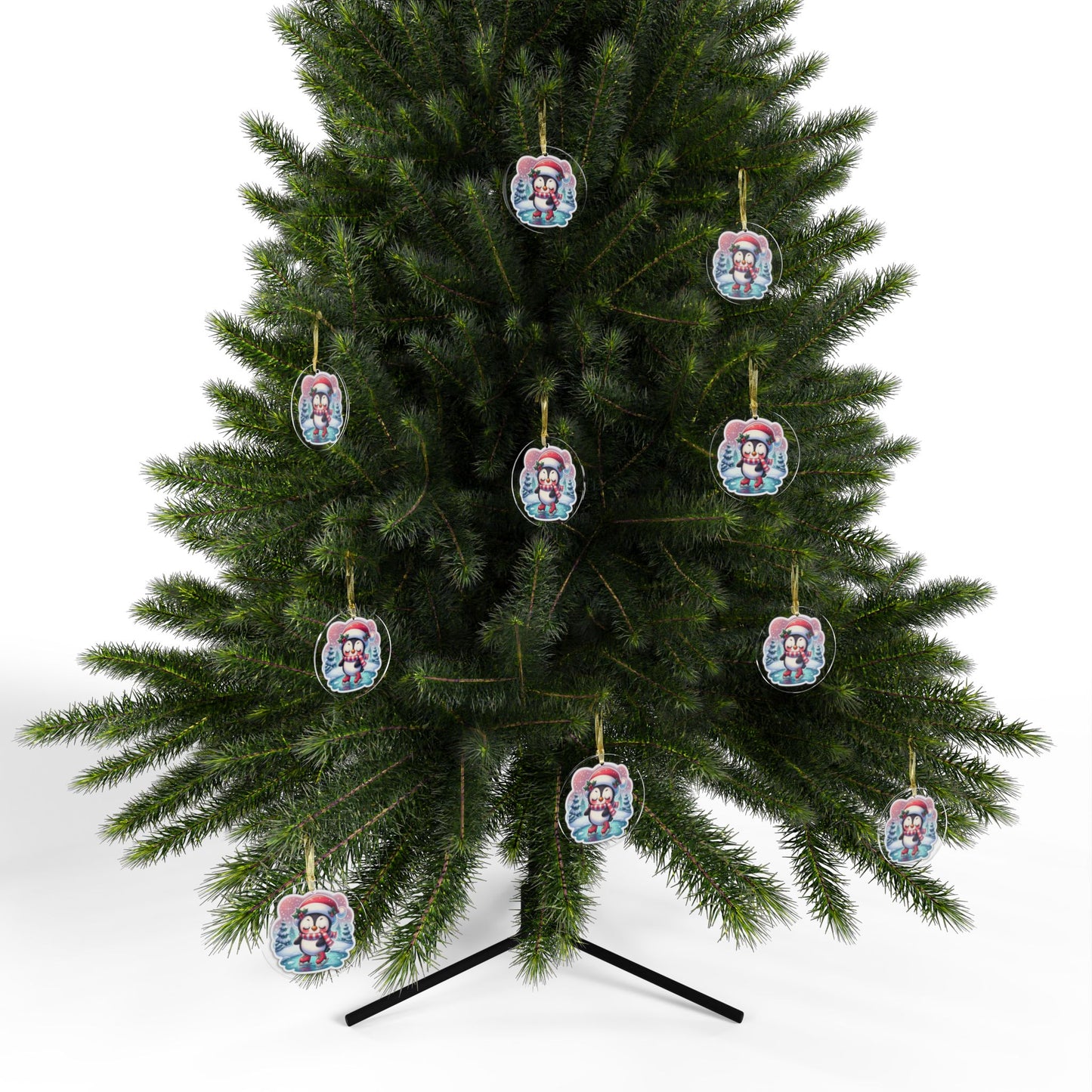 Penguin Ice Skating Acrylic Ornament — Cute Holiday Christmas Tree Decoration