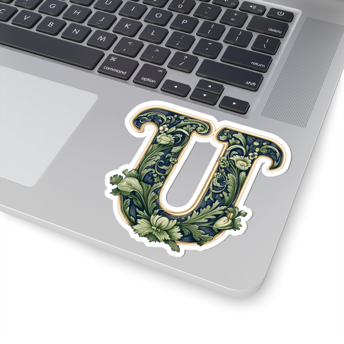 Floral Ornate Letter U Sticker — Vintage Botanical Monogram Kiss-Cut