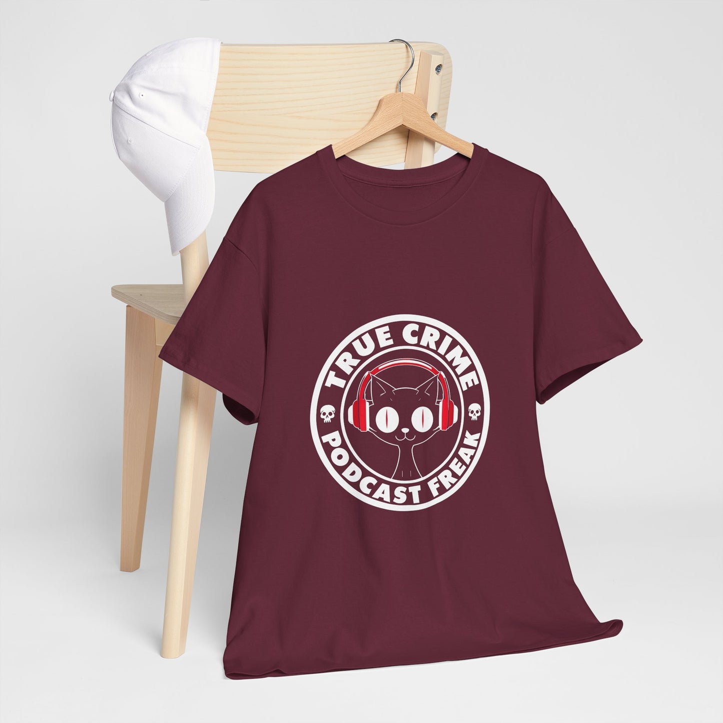 True Crime Podcast Tee — Cat with Headphones Logo
