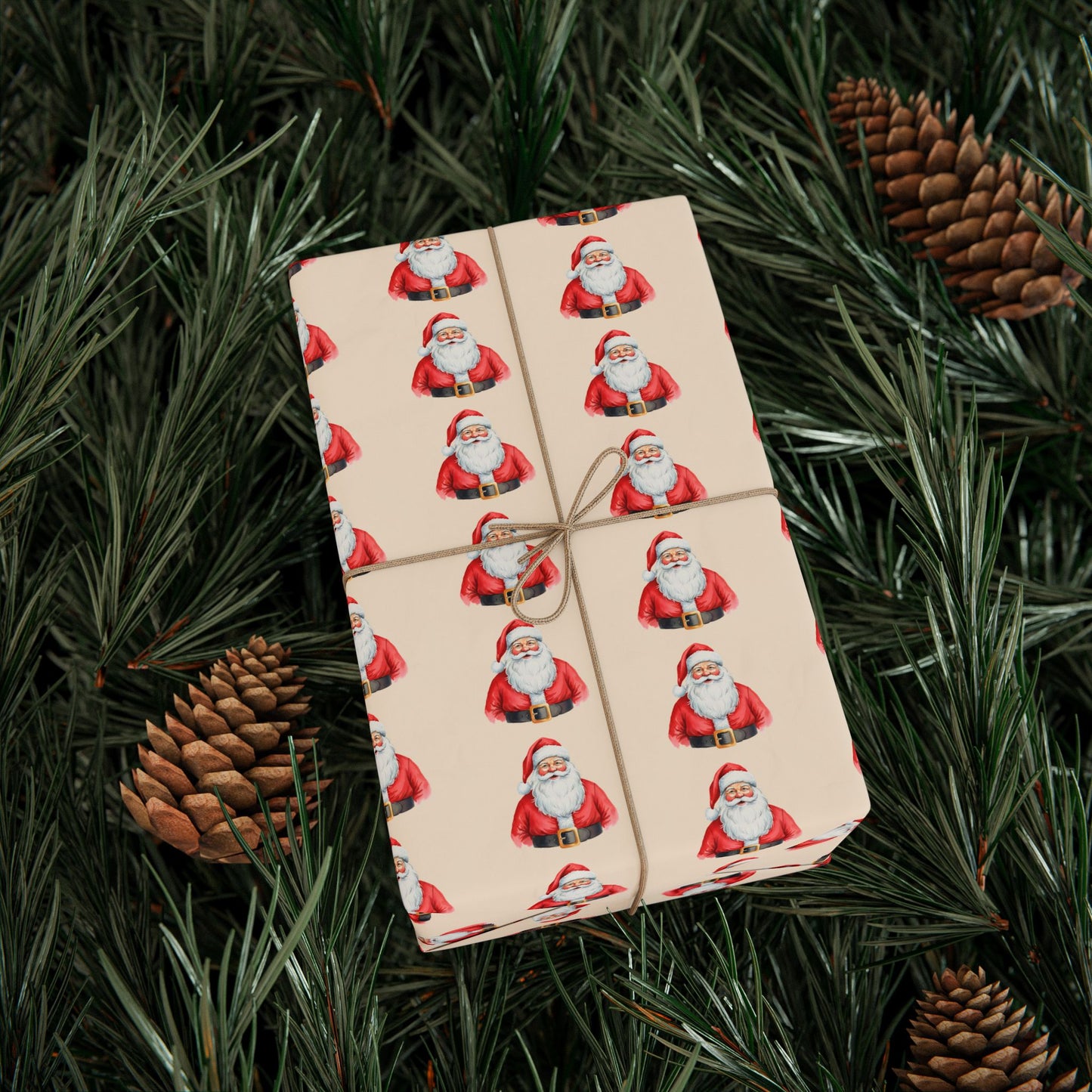 Santa Pattern Wrapping Paper Roll — Vintage Christmas Gift Wrap
