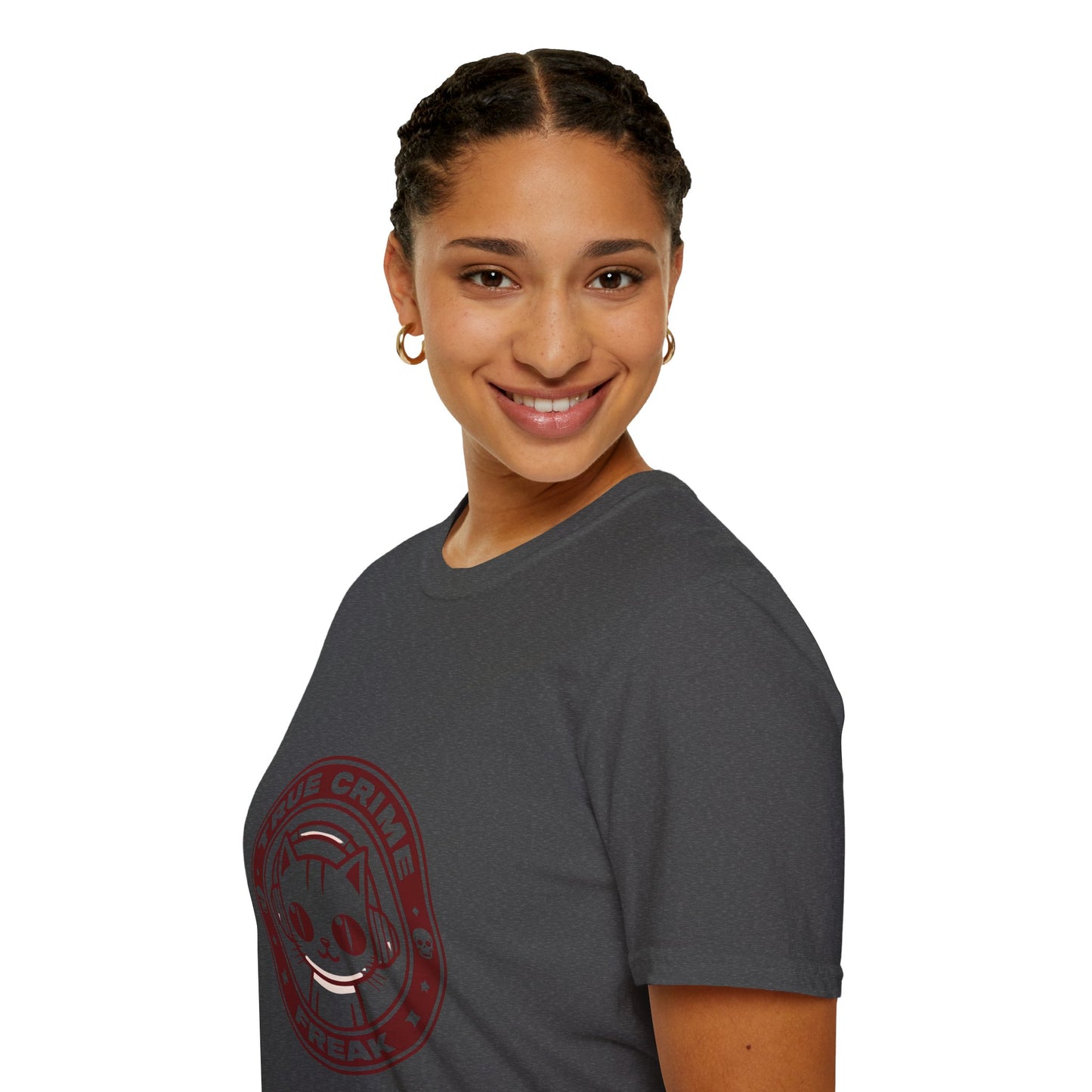 True Crime Freak Cat T-Shirt – Cute Kitty Badge Tee for True Crime Fans