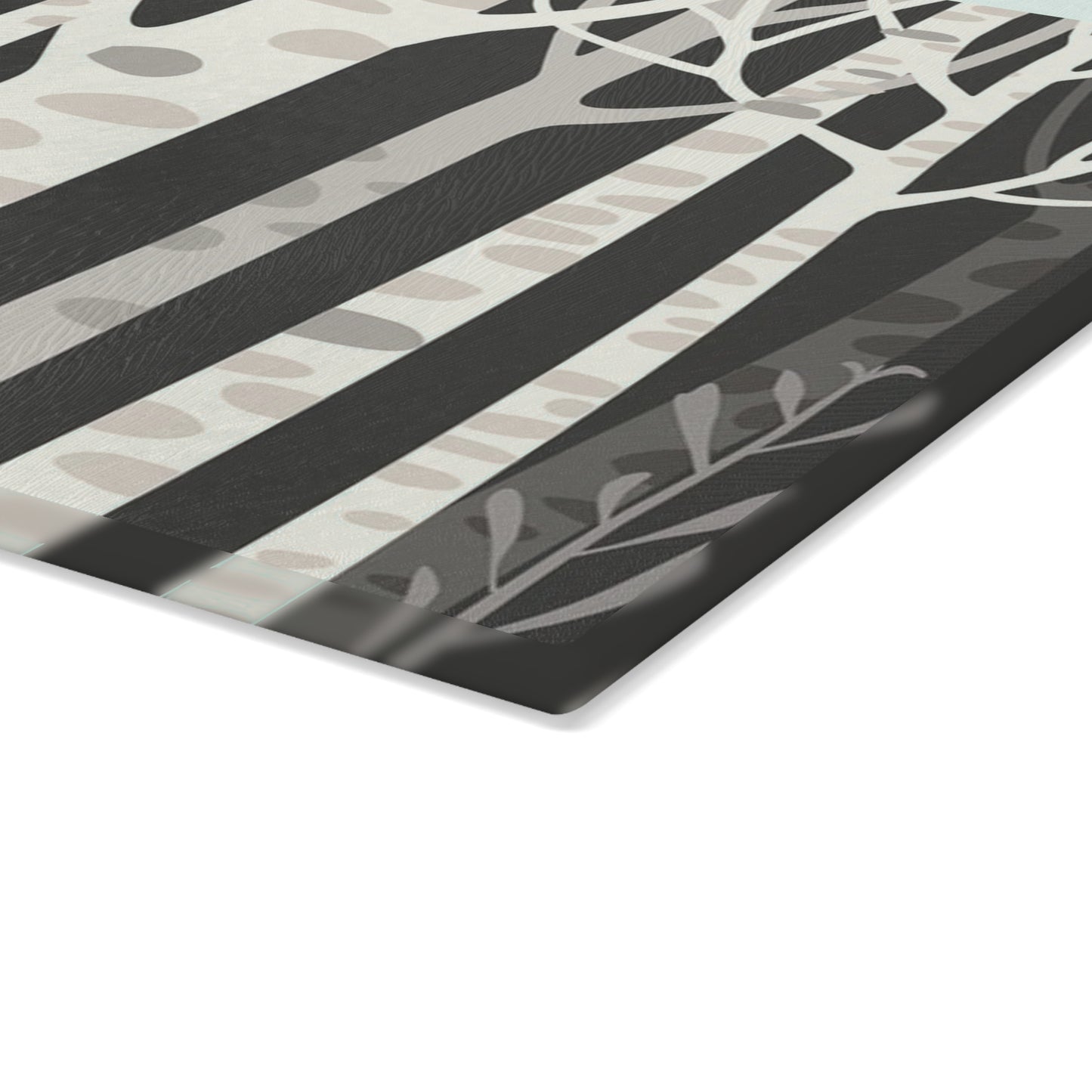 Birch Forest Glass Cutting Board – Monochrome Woodland Kitchen Decor