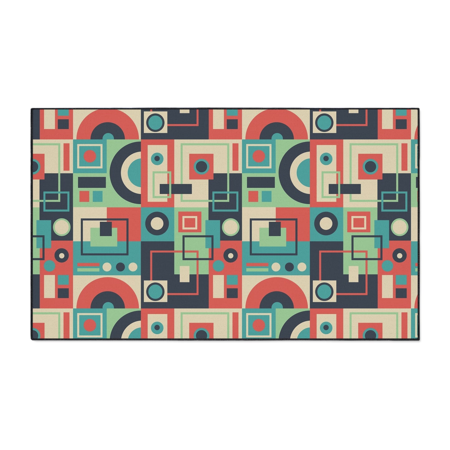 Retro Geometric Heavy Duty Floor Mat — Mid-Century Modern Entryway Rug
