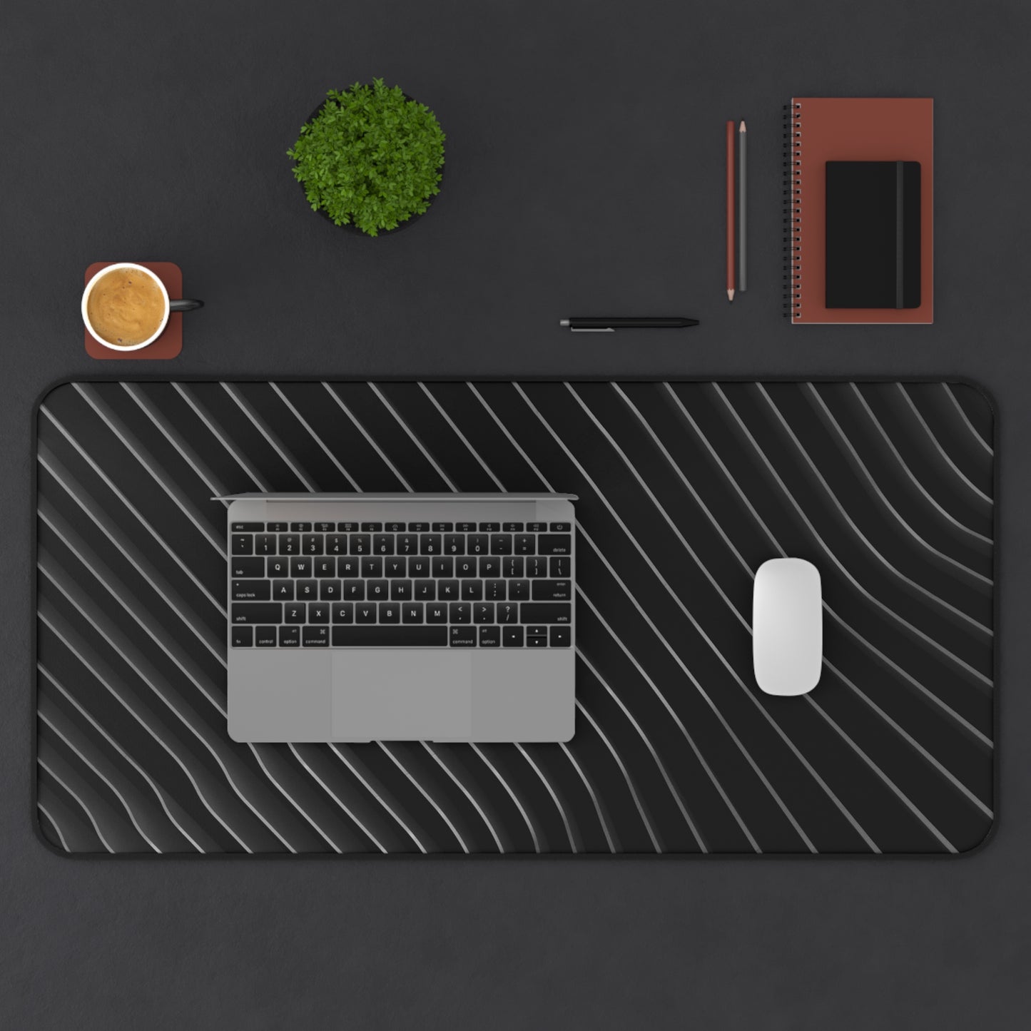Minimal Black Wave Desk Mat — Modern Gaming & Office Mouse Pad