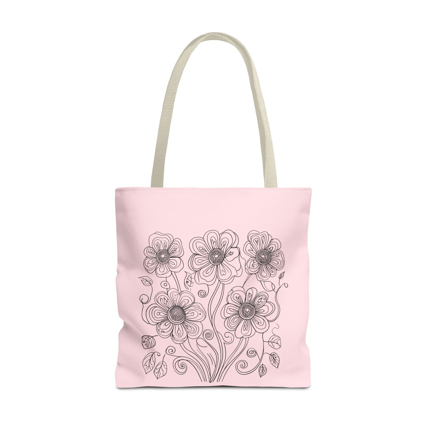 Floral Doodle Pink Tote Bag — Hand-Drawn Flower Design
