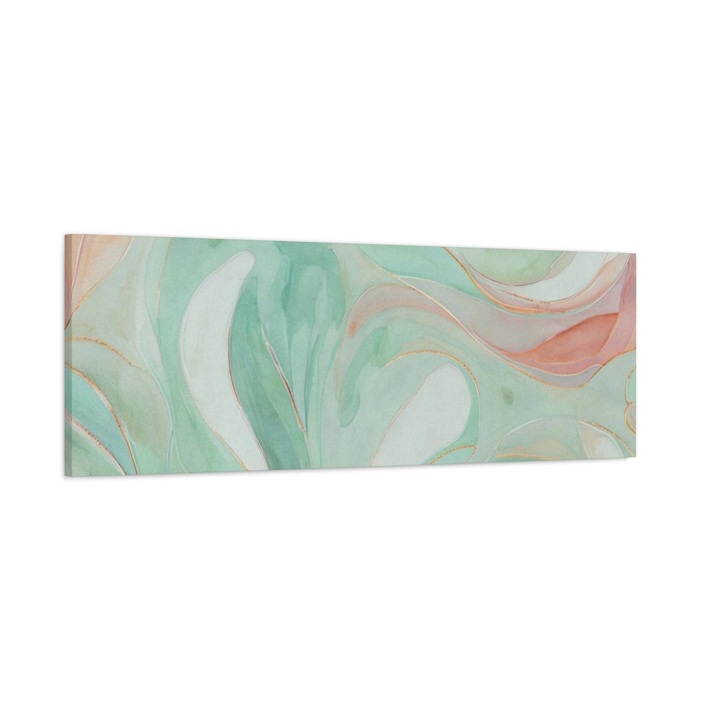 Abstract Green Marble Canvas Print — Teal & Coral Swirl Wall Art