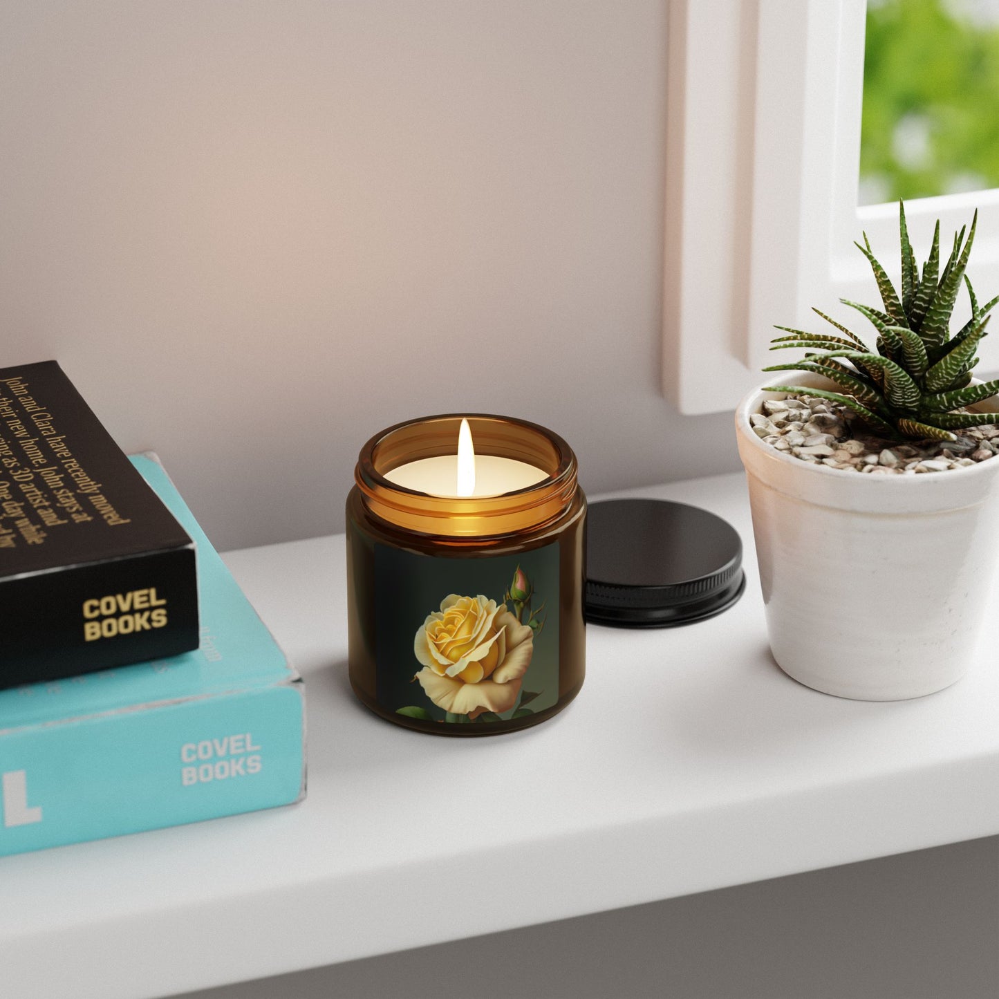 Yellow Rose Soy Candle - Amber Jar Scented Candle (Multi-Size)