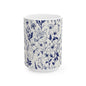 Blue Floral Ceramic Mug — Vintage Navy Botanical Coffee Cup (11oz, 15oz)