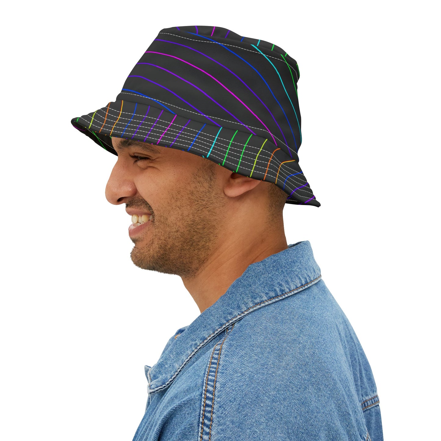 Neon Stripe Bucket Hat — Rainbow Lines Pattern AOP