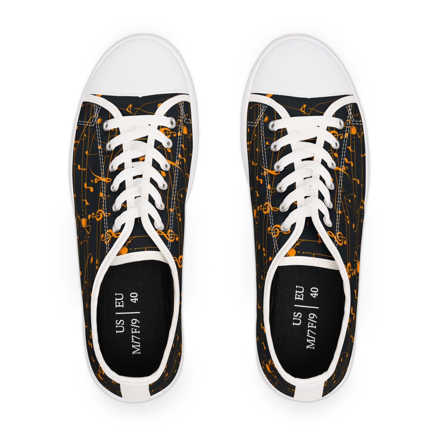 Low Top Sneakers — Black Gold Musical Notes Design