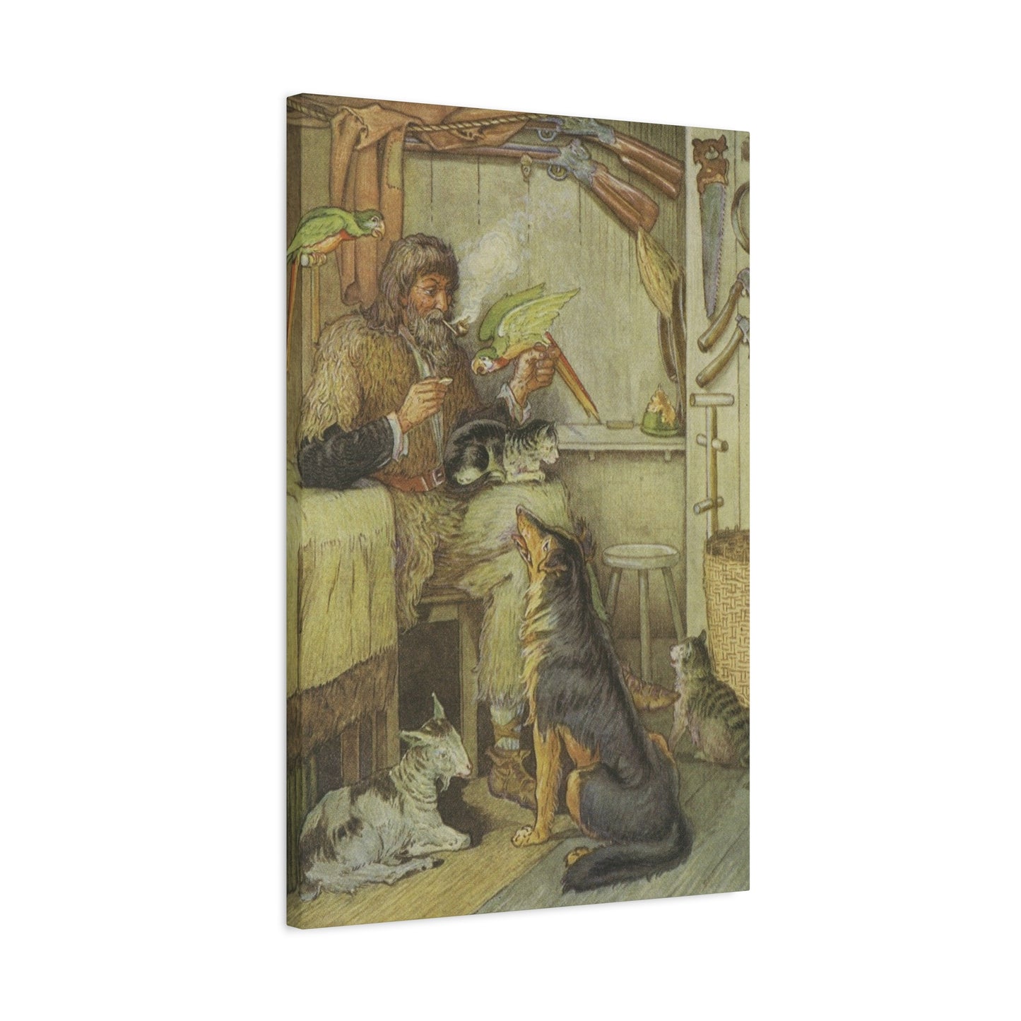 Vintage Cottage Animal Illustration Matte Canvas Print