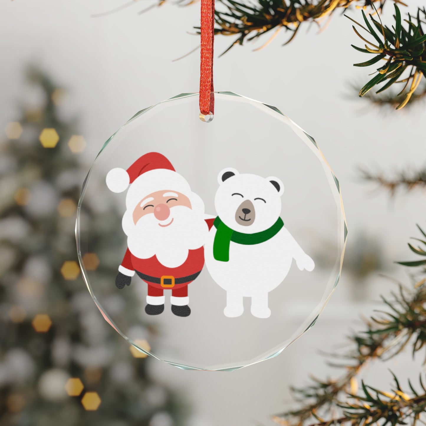 Crystal Heart Ornament — Cute Santa & Polar Bear Christmas Decoration