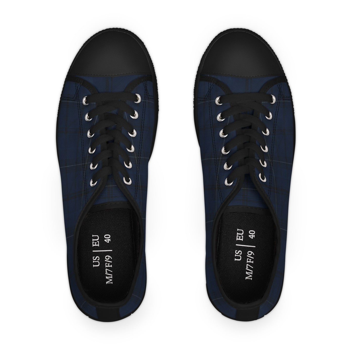 Navy Plaid Low Top Sneakers — Casual Classic Canvas Shoes