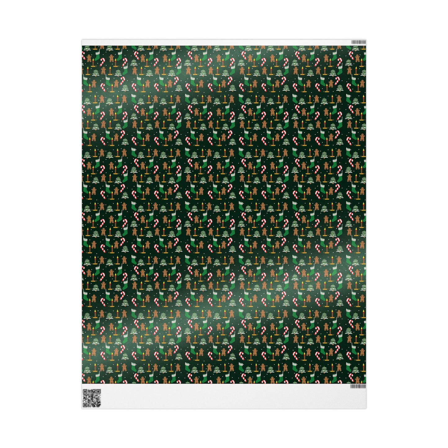 Christmas Wrapping Paper Roll — Gingerbread & Candy Cane Pattern on Dark Green