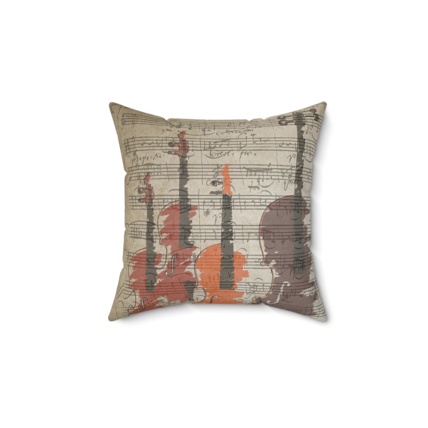 Violin Sheet Music Decorative Pillow — Rustic Orchestra Instrument Throw Pillow