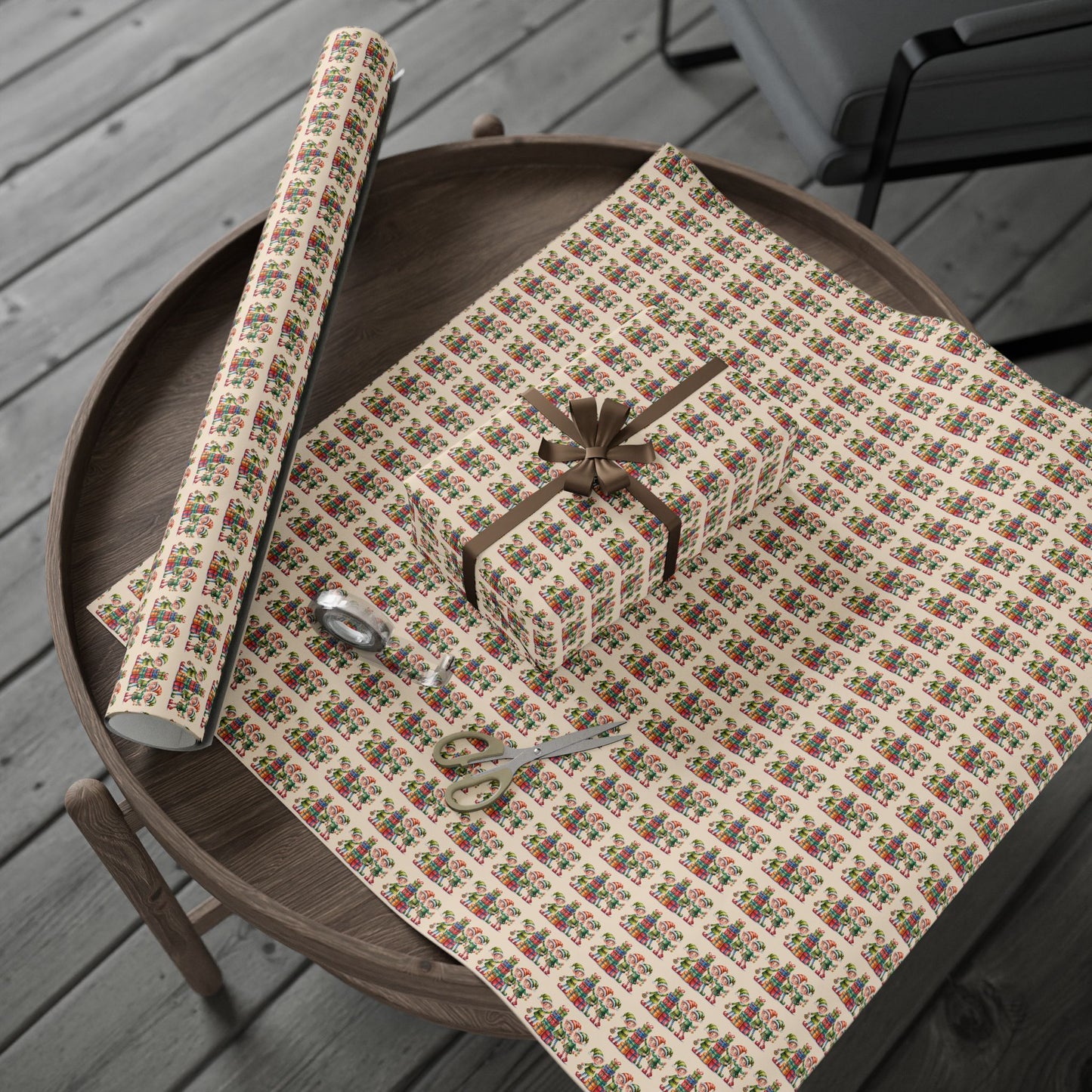 Holiday Gnome Wrapping Paper Roll – Colorful Santa Gnome Gift Wrap
