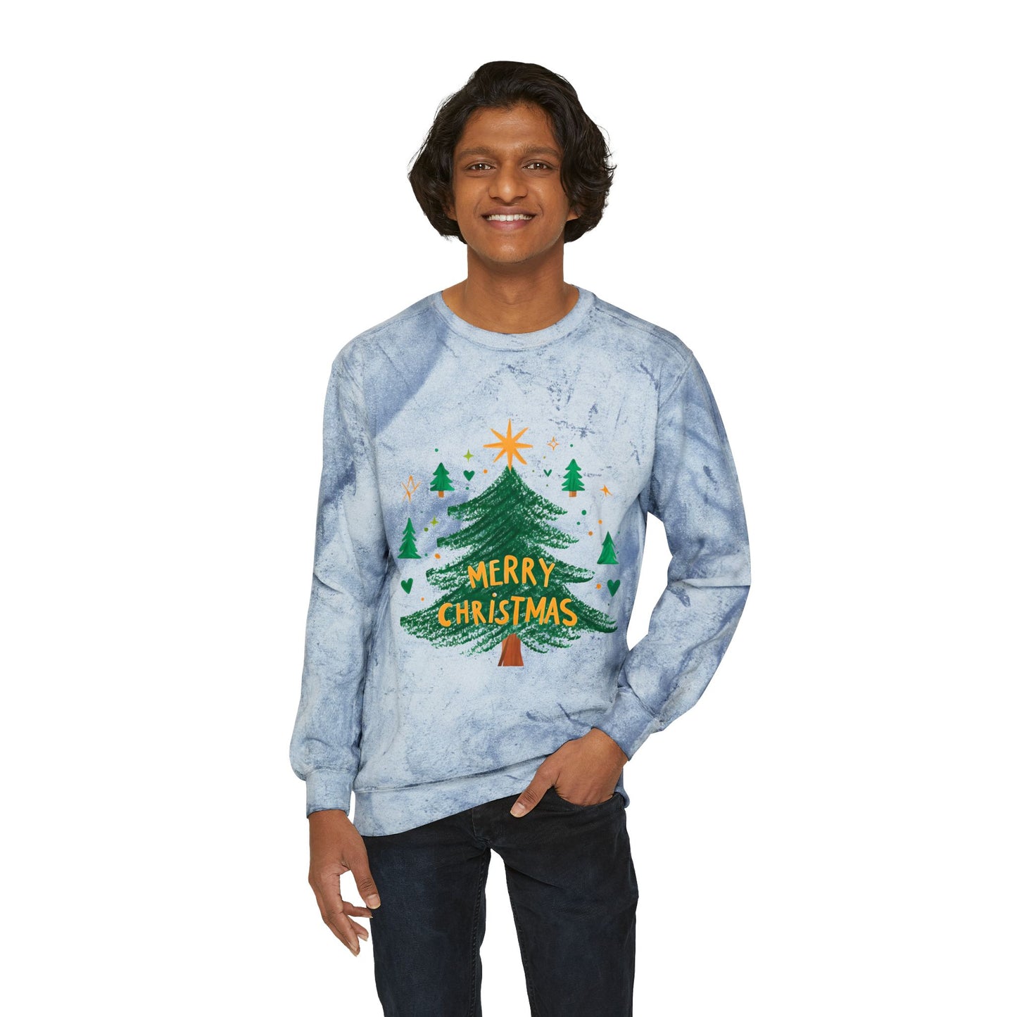 Merry Christmas Color Blast Crewneck Sweatshirt, Unisex Holiday Sweatshirt, Cozy Sweatshirt Gift, Festive Apparel, Christmas Sweater