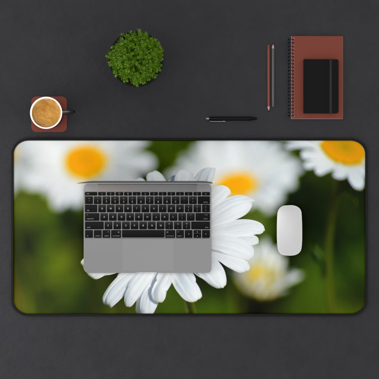 Daisy Field Desk Mat — Floral Mouse Pad Surface for Home Office