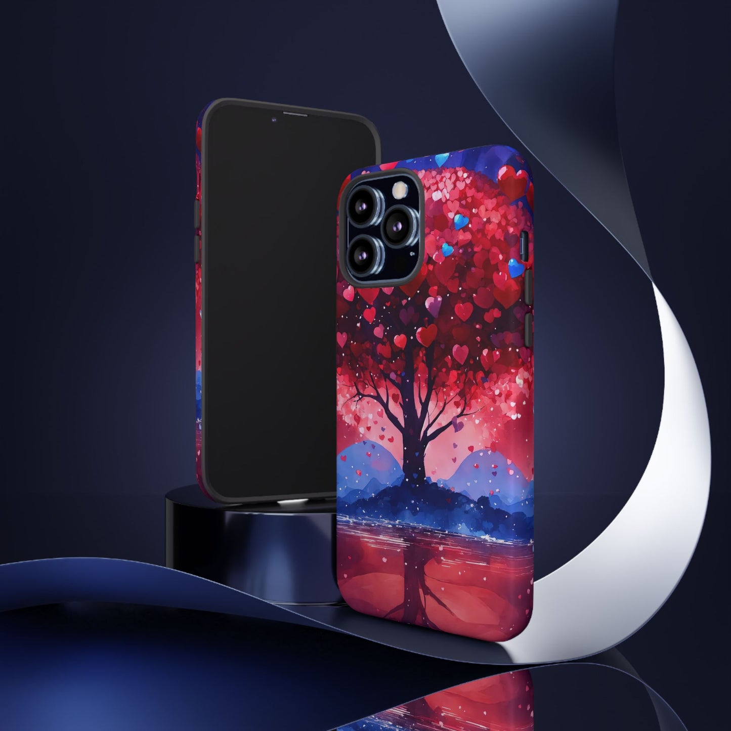 Heart Tree Phone Case — Romantic Red & Blue Protective Tough Case