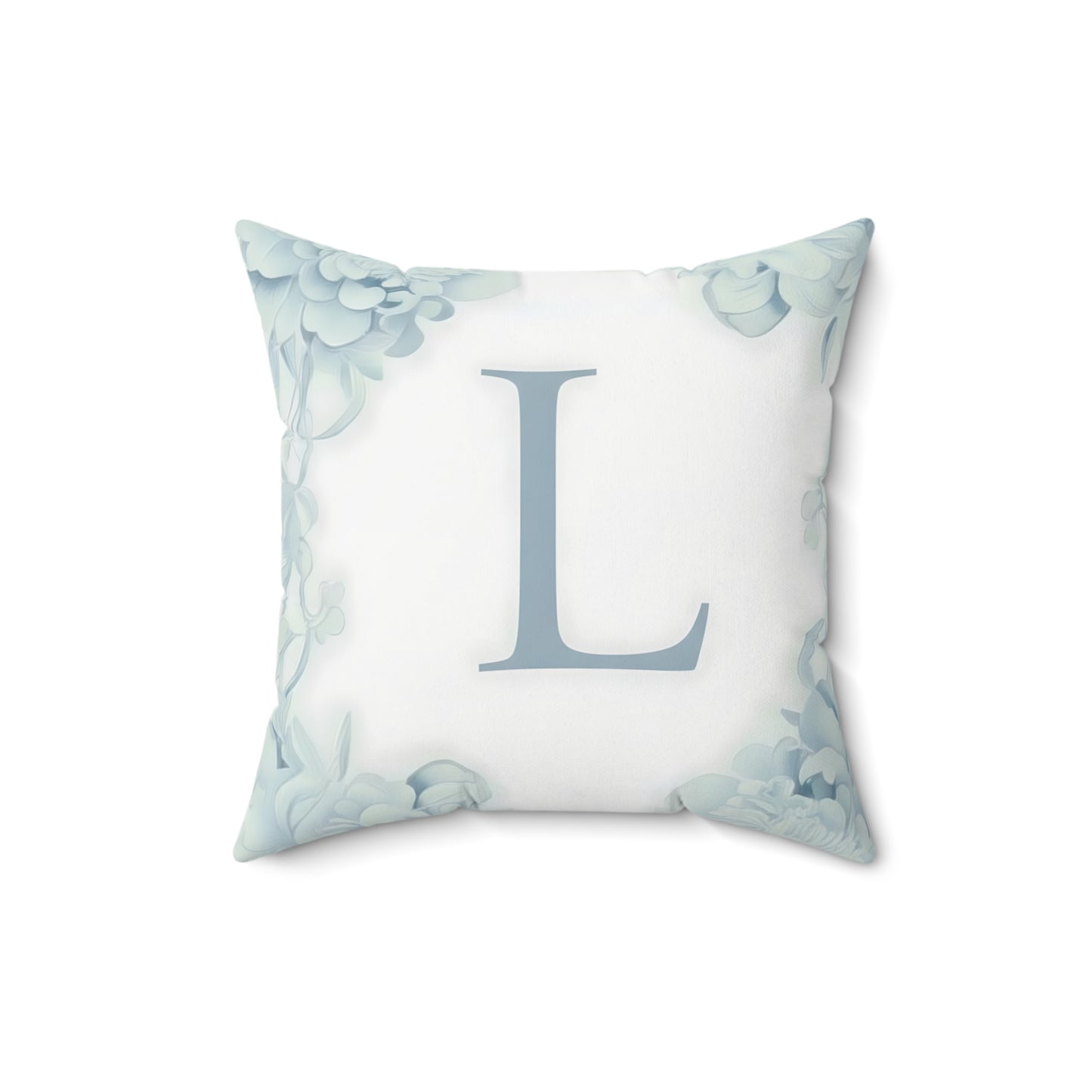 Monogram L Floral Border Decorative Pillow — Soft Blue Initial Throw Pillow