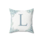 Monogram L Floral Border Decorative Pillow — Soft Blue Initial Throw Pillow