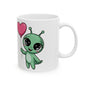 Cute Alien Holding Heart Balloon Ceramic Mug — 11oz & 15oz Gift Mug