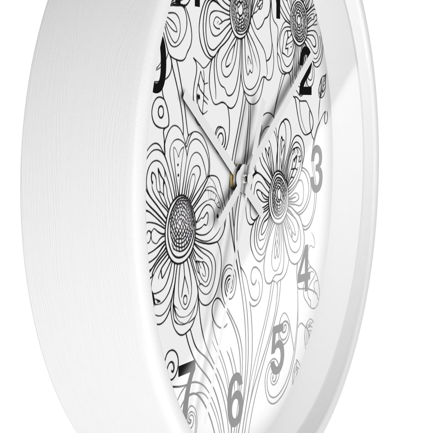 Floral Doodle Wall Clock — Black & White Hand-Drawn Flower Timepiece