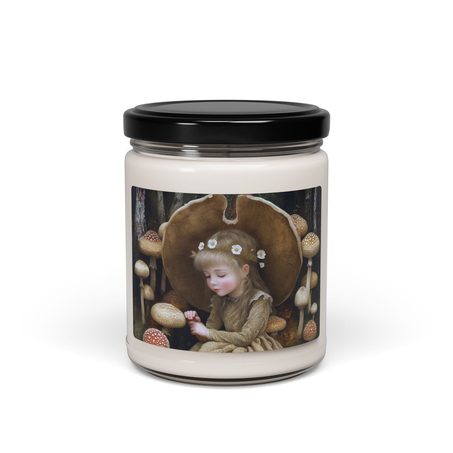 Mushroom Fairy Soy Candle — 9oz Scented Jar (Woodland Floral)