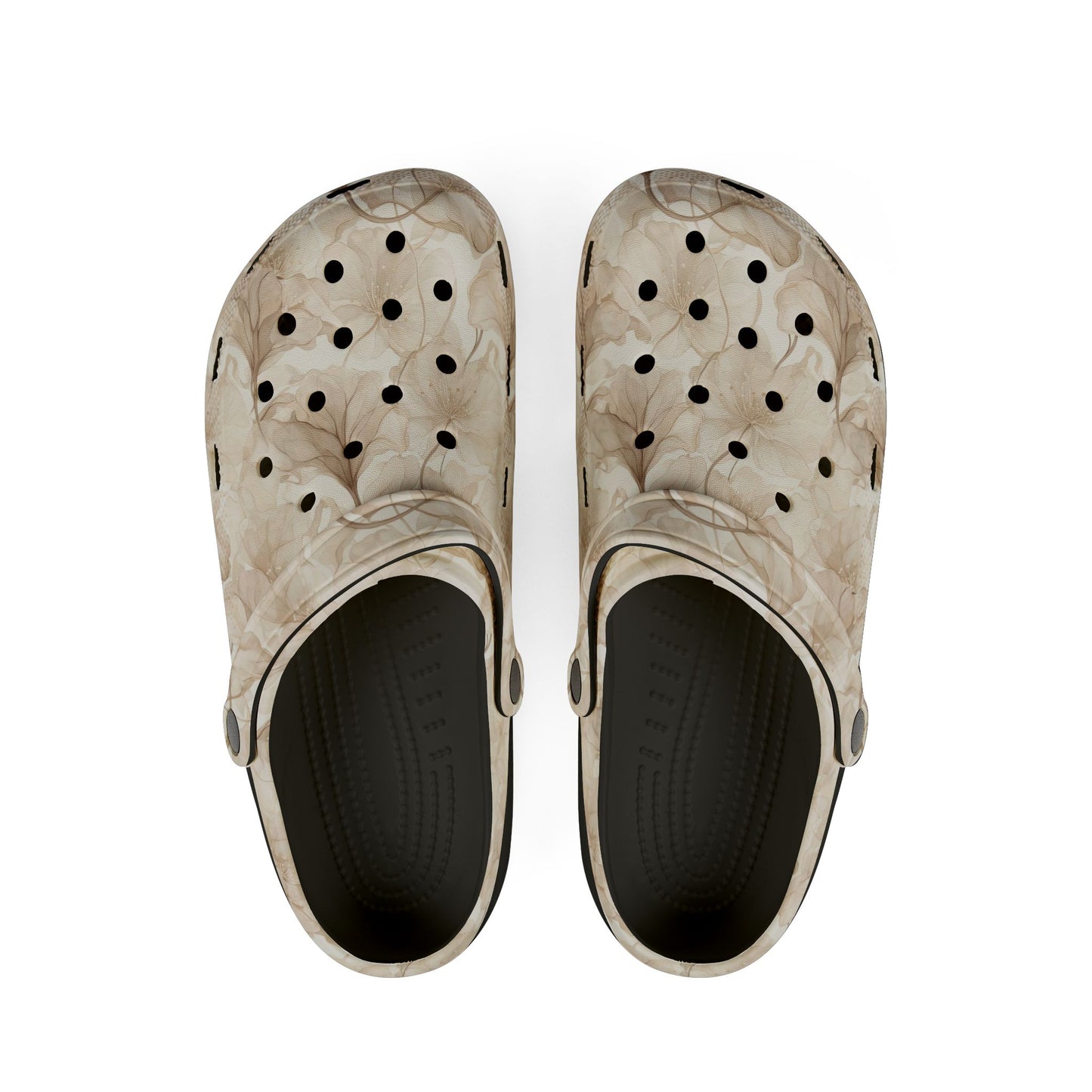 Beige Watercolor Floral Clogs — Lightweight EVA Foam Slip-On Shoes