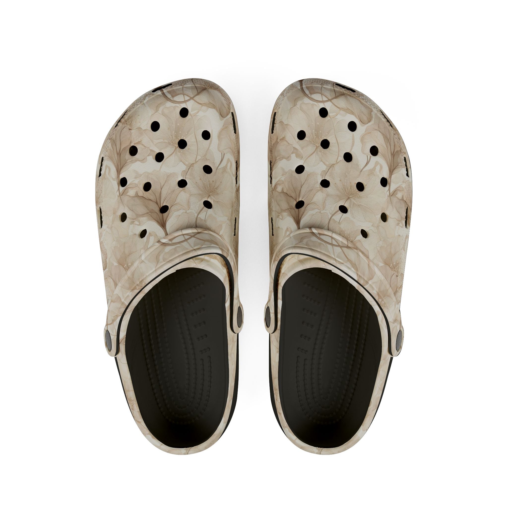 Beige Watercolor Floral Clogs — Lightweight EVA Foam Slip-On Shoes