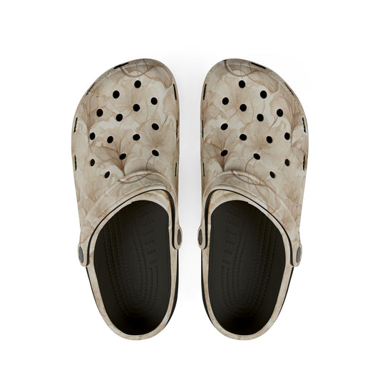 Beige Watercolor Floral Clogs — Lightweight EVA Foam Slip-On Shoes
