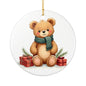 Teddy Bear Christmas Ornament — Cute Holiday Ceramic Tree Decor (Two-Sided)