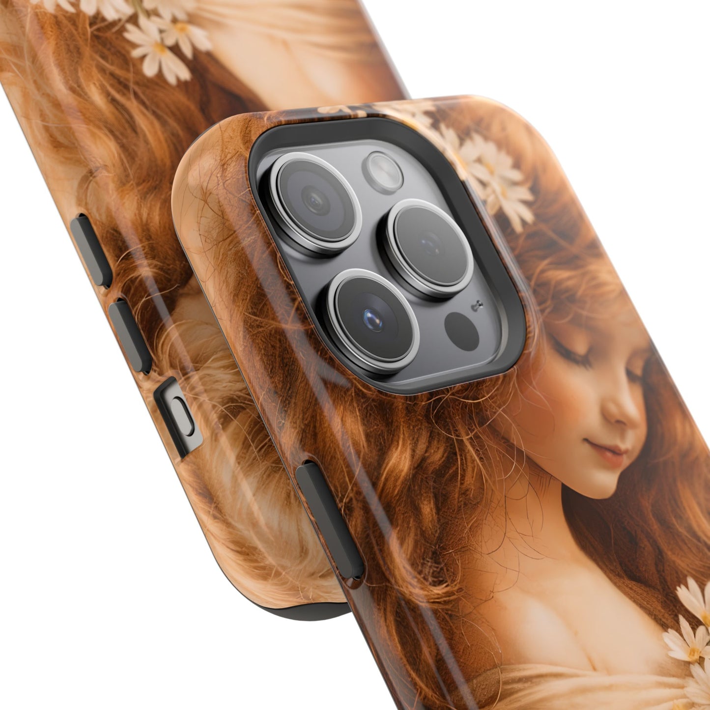 Vintage Floral Girl Magnetic Impact Phone Case — Protective iPhone Cover with Sepia Art