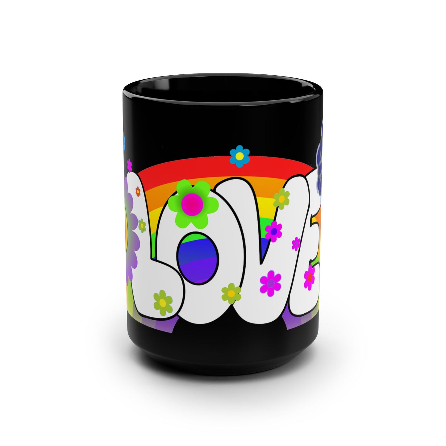 Love Rainbow 70s Flower Power Black 15oz Mug