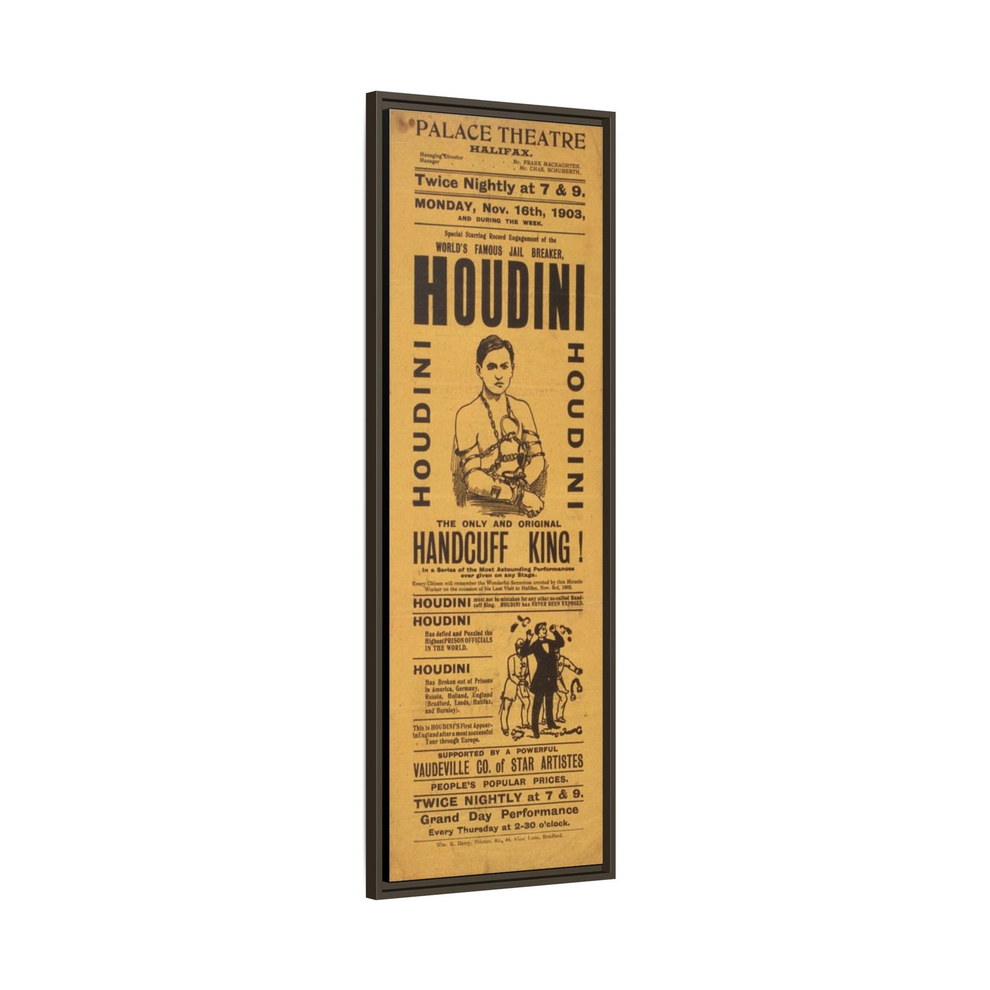 Houdini Vintage Poster Matte Canvas Print (Framed)