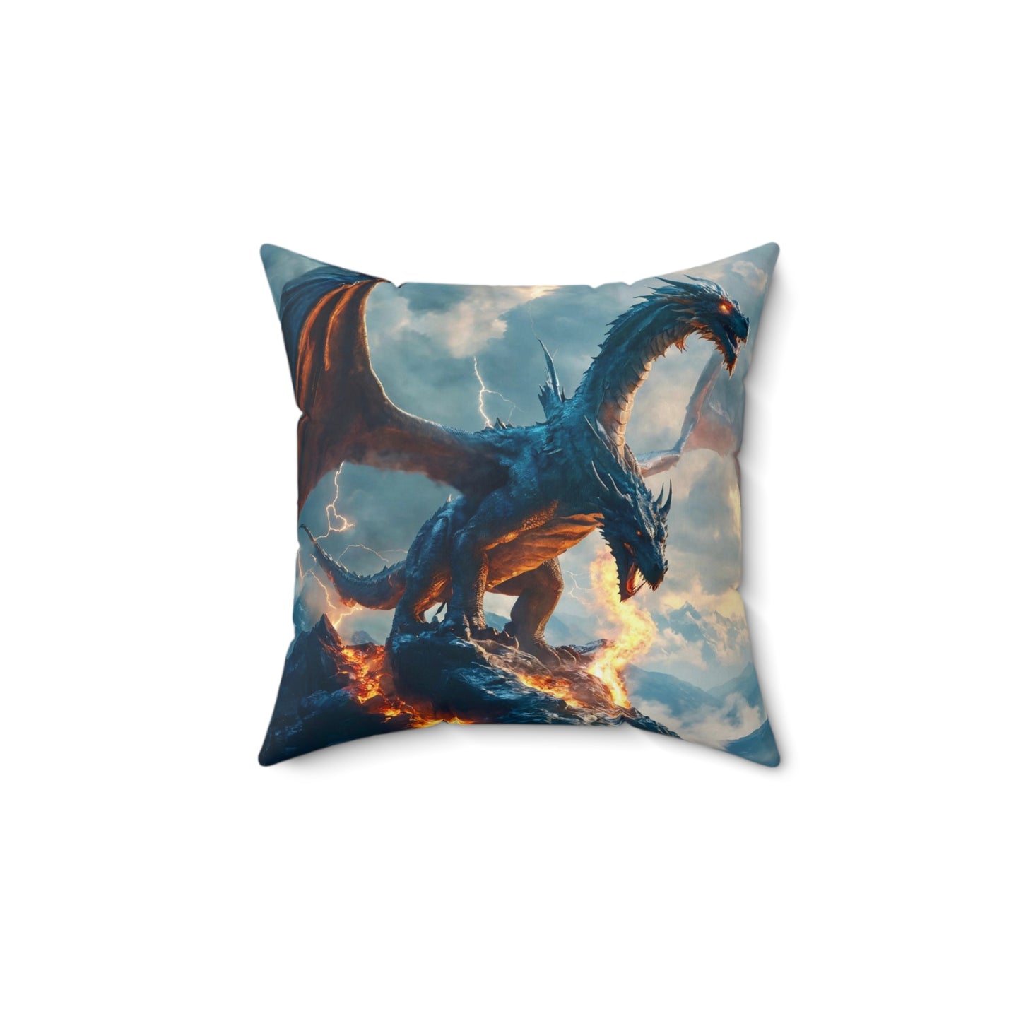 Dragon Storm Decorative Pillow — Fantasy Blue Fire Dragon Throw Pillow
